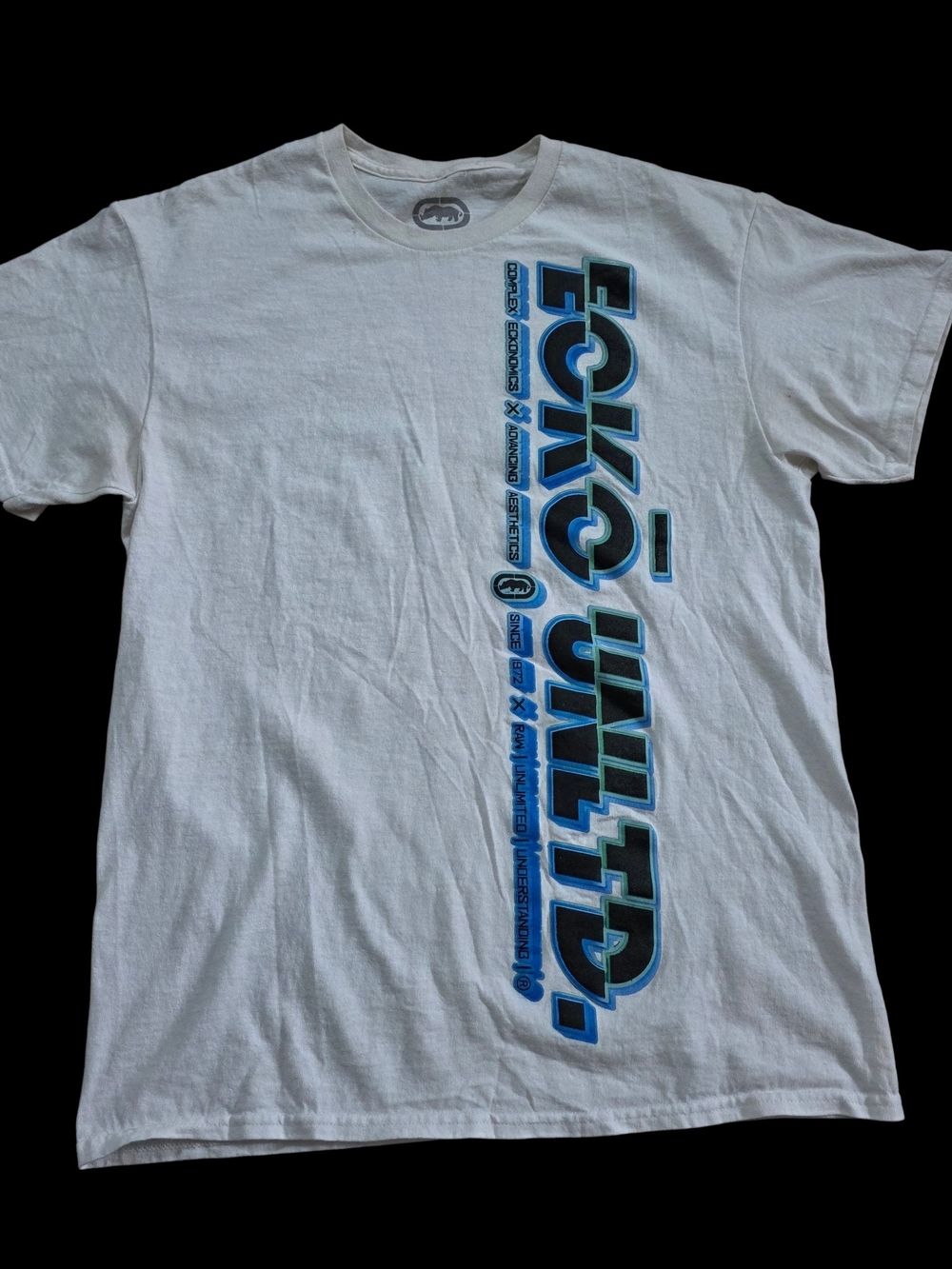 Ecko Unlimited White Short-Sleeve Tee with Vertical Blue Logo